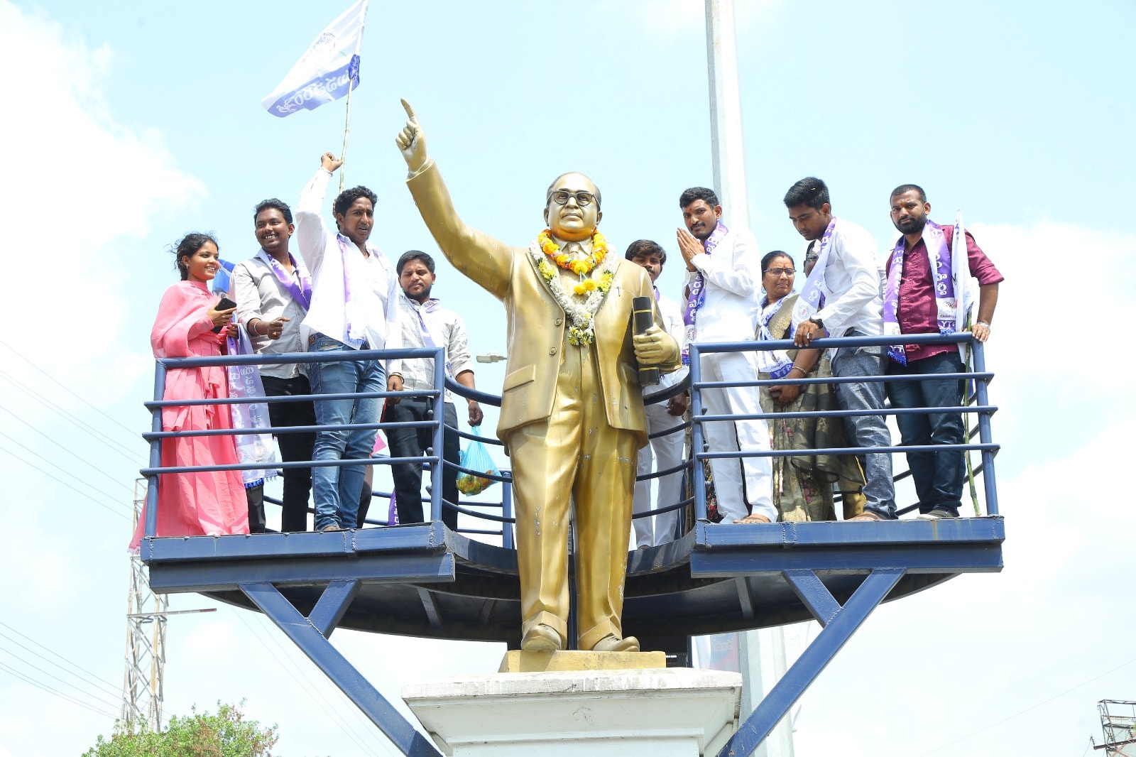 Yuva Taram Party leader greeting supporters at a public event